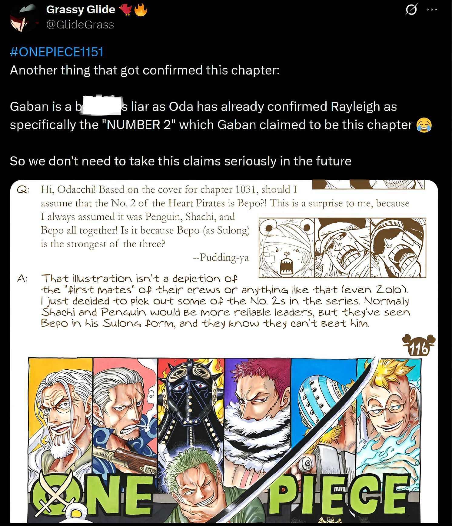 Scopper Gaban has been labeled as a liar after the recent spoilers (Image via Shueisha and X through @GlideGrass).